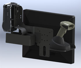 CREATIVE MOUNTING, ACCESSORY, HORIZONTAL SCANNER & PRINTER ASSEMBLY, BLACK, CART VESA MOUNT SCANNER & PRINTER BRACKET & CRADLE, FOR USE WITH HONEYWELL XENON 1902 COLOR SCANNER AND INTERMEC PB22 PRINTE